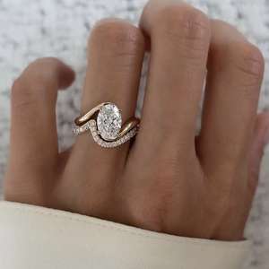 Novo Design 1.5CT Oval Cut Lab Grown Diamante 14K Anel De Casamento De Ouro Sólido Estilo Na Moda Noivado Moda Promessa Anel para As Mulheres - Product Image 5