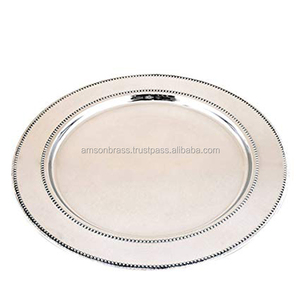 Beaded Border Charger Chrome Finishing Charger <b>Plate</b> in Metal Classic Charger <b>Plate</b> <b>Dishes</b> <b>Plates</b> - Product Image 1