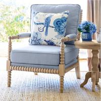 Meilleure Vente : Fauteuil de Style Accent au Design Décontracté, Tissu Lin Bleu à Prix Abordable avec Bois de Chêne pour Chambre ou Salon
