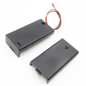 De plástico negro impermeable 3V doble dual 2 AA batería caja del sostenedor de la caja con el compartimiento en/interruptor y caja titular