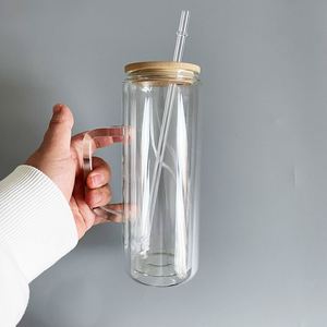 Gobelet en verre à double paroi de 12 oz, 15 oz, 20 oz avec couvercle en bambou et paille en plastique transparente pour café glacé, soda, sans BPA - Product Image 3