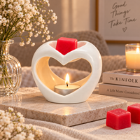 Witte keramische hartvormige waxinelichtbrander, oliebrander, aroma- en geurverwarmer voor thuisdecoratie, Valentijnscadeau