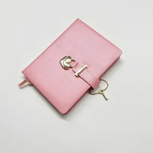 Ready To Ship Cute Girl Pink Diary Gift Student Journal Gold Edge Heart Shaped Lock PU Leather Notebook