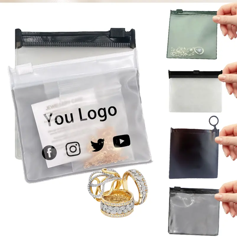 custom printed small transparent frosted pvc jewelry packaging zipper bags pvc cosmetic bag high quality with handle custom logo