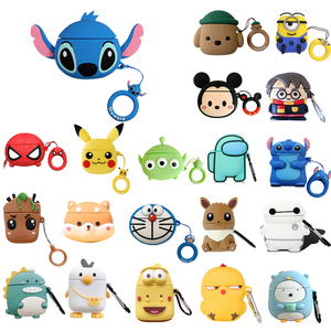 Custom Cute cartoon Case 3D Keychain Silicone Headphone Case Cover For Apple Air Pods 1/2 pro Animal Protective soft cases Box
