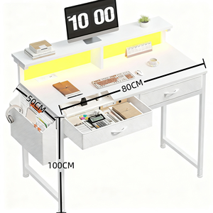 <span class=keywords><strong>Escritorio</strong></span> de Computadora para Oficina en Casa de Madera con Marco de Acero, Repisa Elevada, Iluminación LED Integrada, Dos Cajones y Compartimento Oculto para Cables - Product Image 2