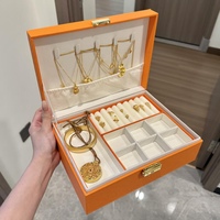 Boîte en bois à 2 étages au design simple et élégant avec fermeture à cadenas pour emballage cadeau, boîte de rangement pour bijoux, boîte en cuir de luxe de grande taille