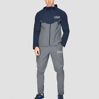Survêtement de sport pour homme, séchage rapide, polyester fin, nylon, logo réfléchissant personnalisé, coupe ajustée, veste coupe-vent et pantalon, haute qualité
