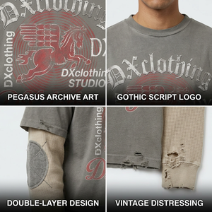 Camiseta de Doble Capa de Algodón Premium de 280 g/m² con Tejido Waffle, Diseño Gráfico Pegasus, Estilo Desgastado, Serie Atelier Archivo Tier-1, Fabricante Personalizado - Product Image 2
