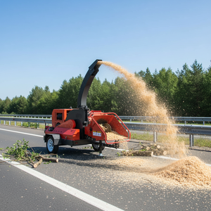 Broyeur de bois commercial monté sur remorque pour le traitement des branches d'arbres et des déchets de jardin - Équipement forestier mobile et tractable - Product Image 3