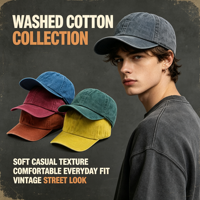 Casquette de baseball vintage en coton délavé et vieilli, style « Dad Hat », avec fermeture arrière à boucle métallique réglable, multicolore, vierge, pour usage quotidien