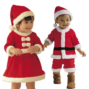 Hoge Kwaliteit Fluwelen Baby Meisje En Jongen Kerstman Kleding Jurk Kerstman Cosplay Kostuums Voor Kids