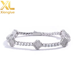 Hip Hop Style Cubic Zirconia Tennis Chain Lucky Four Leaf Clover Unisex <b>Bracelet</b> Luxury <b>Inspired</b> Premium Accessories Gift Claw - Product Image 2
