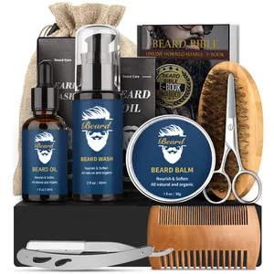 OEM Beard Grooming Kit For Mens Ocean Scented Beard Balm Wash Oil Private Label Beard Kit For Gentlemen