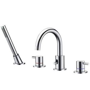 Robinet de baignoire à 4 trous avec douchette à main, mitigeur de baignoire à poser sur le rebord - Product Image 2