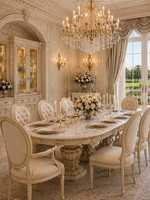 Table et chaises de salle à manger longues et simples de style français, table ovale avec plateau en marbre, grandes tables de salle à manger pouvant accueillir 12 personnes