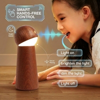 Lampe de table LED moderne en bois à commande vocale intelligente, blanc cassé, batterie rechargeable 1000 mAh, base séparable, gradation tactile