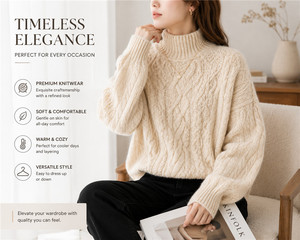 Pull en tricot torsadé à col montant pour femme, à manches longues, épais - Product Image 6