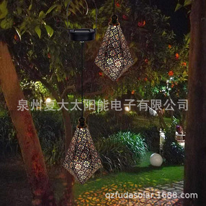 Lampe solaire suspendue en forme de diamant en fer, lampe LED pour jardin extérieur, cour - Product Image 3