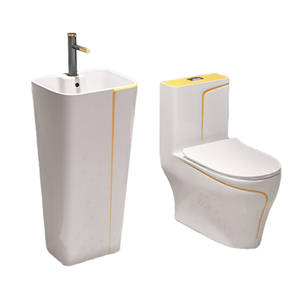 Conjunto de Inodoro <span class=keywords><strong>con</strong></span> Lavamanos, Sanitarios de Cerámica Artística, <span class=keywords><strong>Lavabo</strong></span>, Inodoro Amarillo, Juego de Inodoros para Baño - Product Image 5