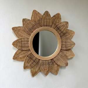 Round Rattan Flower Shape Wall <b>Mirror</b> Natural Cane <b>Framed</b> <b>Mirror</b> Decorative Wall <b>Mirror</b> for Boho Chic Interior Styling - Product Image 1