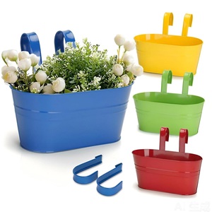 Pot de fleurs suspendu amovible en fer durable pour extérieur, panier de jardinage pour clôture, support de balcon, conteneur de plantes pour décoration de cour - Product Image 5