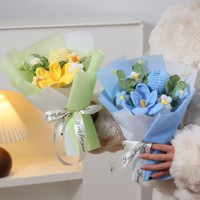 Bouquet de tulipes créatif et moderne pour la fête des mères, fleurs artificielles pour les aînés, cadeau en fil de laine tissé à la main, boîte cadeau transfrontalière, directement de l'usine