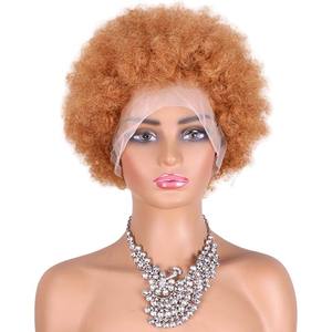 <span class=keywords><strong>Precio</strong></span> al por mayor: Pelucas frontales de encaje sin pegamento, cabello brasileño, rizos afro cortos, rizado natural, gorra grande HD, hechas a máquina con cabello humano. - Product Image 1