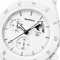 Montre à quartz chronographe, cadran en céramique, étanche 3 ATM, phase de lune, mode sportive, logo personnalisé, OEM, vente en gros