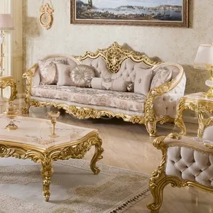 コーヒーテーブルと椅子が付いている贅沢な家具のソファセットベルベットの固体木製ロイヤルトルコの手作りスタイルのソファセット