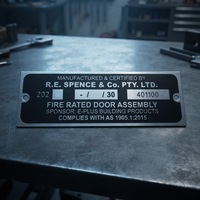 Étiquette de porte personnalisée en aluminium argenté avec lettres en relief, sérigraphiée, résistante au feu, avec code QR et numéro de série gravé