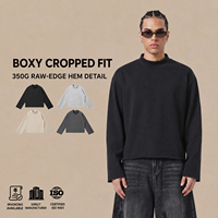 Sweat-shirt court à col montant pour homme, coupe ample, manches longues, ourlet brut, en coton bouclé épais, style streetwear rétro, décontracté automne