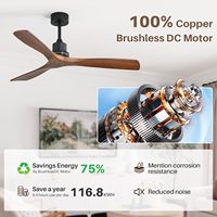 Ventilateur de plafond en bois massif sans lumière, nouveau style, 52 pouces, 6 vitesses, télécommande, 110V-220V, utilisation intérieure pour hôtel, restaurant, noir