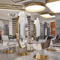 Grand miroir de salon moderne doré pleine longueur avec éclairage LED mural, cadre en acier inoxydable, pour chambre et cuisine