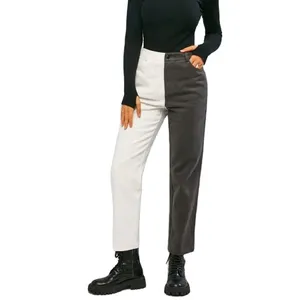 KY กางเกงทรงตรงมีกระเป๋าเอวสูงสำหรับผู้หญิง,กางเกงแฟชั่นมีกระดุมสองสีแบบลำลองสำหรับผู้หญิงและผู้ชาย