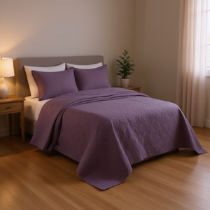 Full Queen Reversible Quilt <b>Set</b> <b>Purple</b> Solid Classic <b>Bedding</b> 3 Piece All Season - Product Image 2