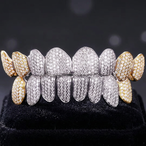Grilles dentaires de luxe personnalisées en moissanite de laboratoire plaquées or bicolore, bijoux corporels pour mariage et cadeau de fête - Product Image 4