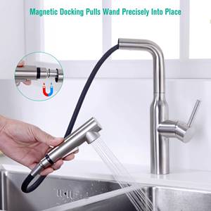 Modern Classic Single Handle Kitchen Faucet Ceramic Valve <b>Brushed</b> Finish <b>Deck</b> Mounted Stainless Steel Chrome Pull Spray 1 Year - Product Image 3