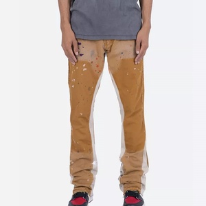 OEM Latest Designer Style Bell Bottom Denim Pants Graffiti Paint Splatter <b>Elastic</b> <b>Jeans</b> Custom Denim Stacked Flare <b>Jeans</b> Men - Product Image 1