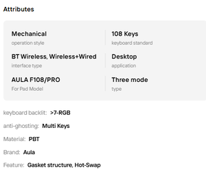 AULA F108 Pro แป้นพิมพ์กลสำหรับเล่นเกมสีฟ้าแบบไร้สาย RGB backlit hot-swap สามารถตั้งโปรแกรมได้แล็ปท็อปยูเอสบีอินเทอร์เฟซ Type-C - Product Image 6