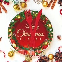 Articles de fête de Noël, vaisselle de Noël, assiettes en papier jetables, serviettes, décorations de Noël