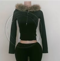 Ensemble sportif 2 pièces pour femme Y2K avec logo brodé, capuche en fourrure et veste Lightning, pantalon de jogging, printemps, ODM, XXS, Spandex/Coton
