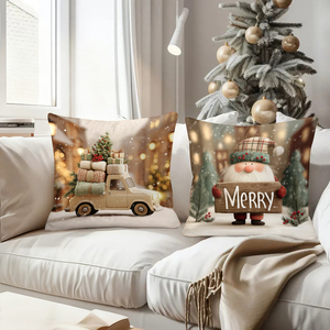Bantal Natal dengan gambar truk manusia salju dan gnome ceria, dekorasi liburan yang meriah - Product Image 4