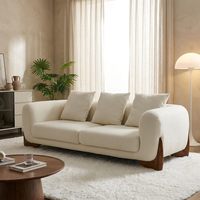 Ensemble de canapés 3 places rembourrés style Wabi-Sabi moderne, pieds en bois de frêne massif, beige crème pour appartement, hôtel, maison, salon