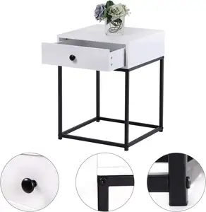 White Bedside Table Bedroom Small Sofa Side Table with Drawer End Table for Living Room