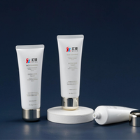 Tubo Exprimible de PE Blanco Brillante con Franja Azul y Tapa Dorada para Crema Reparadora de Plantas, Loción, Cuidado de la Piel, Cosméticos, Envase Vacío