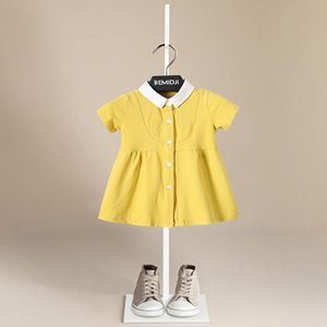 BEMIDJI Robe d'été décontractée pour filles, en coton imprimé, à boutons, style <span class=keywords><strong>princesse</strong></span>, élégante, style preppy, unie, longueur genou - Product Image 1