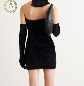 KD Knitwear Manufacturer Custom Sexy Bodycon Black Designer Fuzzy Mini Knit <strong>Dress</strong> - Product Image 3