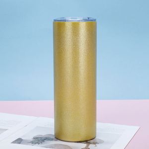 Vaso Térmico Delgado Recto de 20oz con Purpurina, Listo para Sublimación, de Acero Inoxidable de Doble Pared con Tapa, Popote y Logotipo - Product Image 4