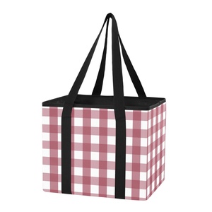 ถุงช้อปปิ้งแบบพับได้ขนาดใหญ่ลายตารางสีชมพูสั่งทำขายส่งพร้อมหูหิ้วยาว - Product Image 1